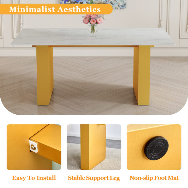 a862468c521f46e7b9188d05cb84df94_00ba36a6ca023cef6a2e60ec6c94c72c Large modern rectangular table with 0.4 inch patterned tabletop and large MDF table legs, suitable for kitchen, dining room, and living room 71 "* 35.4" * 30 " 1546