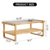 Modern simple rectangle double-layer solid wood Glass desktop tea table rattan woven Chinese side table small rectangle table suitable for living room, dining room and bedroom