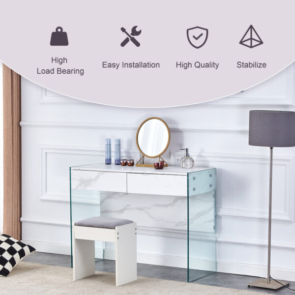 White environmental protection MDF minimalist dresser, desk, desktop computer desk, with double drawer storage space, simple home, perfect for various styles of home environment.