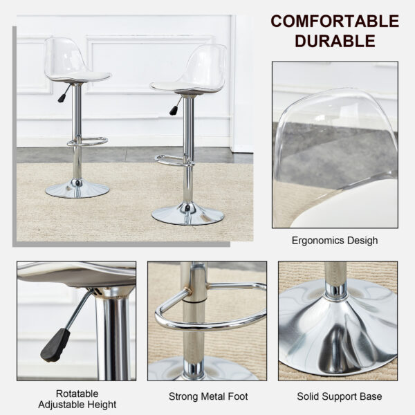 a8ae891e95584dccb4c101b652fd2a95_5bd0c1554722793534ba3f4d8170974e Modern minimalist bar chairs and bar stools. Can rotate 360 ° and adjust lifting. PET backrest and PU seats. Set of 2. Suitable for bars, restaurants, and front desk cashiers. W1151P172644