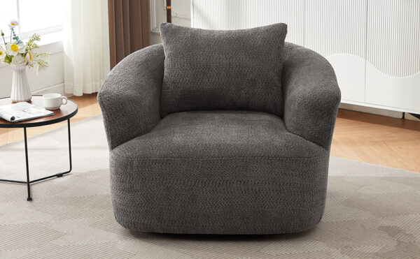 360° Swivel Chair, 38.2" Accent Chair Sofa, Upholstered Swivel Barrel Sofa Chair with a Throw Pillow for Living Room, Bedroom, Office and Hotel, Grey