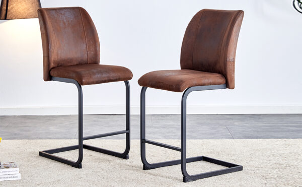 A set of two brown chairs, including suede cushions and black metal legs. Small size, suitable for select groups, suitable for dining room, kitchen, terrace and guest office chairs (set of 2)