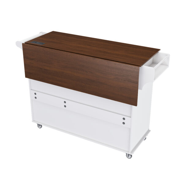 a8c49d1a82914fc2adbe26d571d09601_b543fba96c07032269d1446d4c8d63a4 White Kitchen Island Cart with Foldable Tabletop & Drop Leaf - Mobile Breakfast Bar on Wheels with Wood Top and Storage