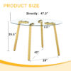 Modern Luxurious Round Tempered Glass Dining Table with Gold 7-Shaped Metal Legs,suitable for family meals, office conferences, or as a casual coffee table for various occasions.47.3*47.3*29.5