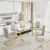 Dining table. Modern tempered glass dining table. Large modern office desk with gold plated metal legs and MDF crossbars, suitable for both home and office use. Kitchen. 79 ''x39''x30 ''  1105