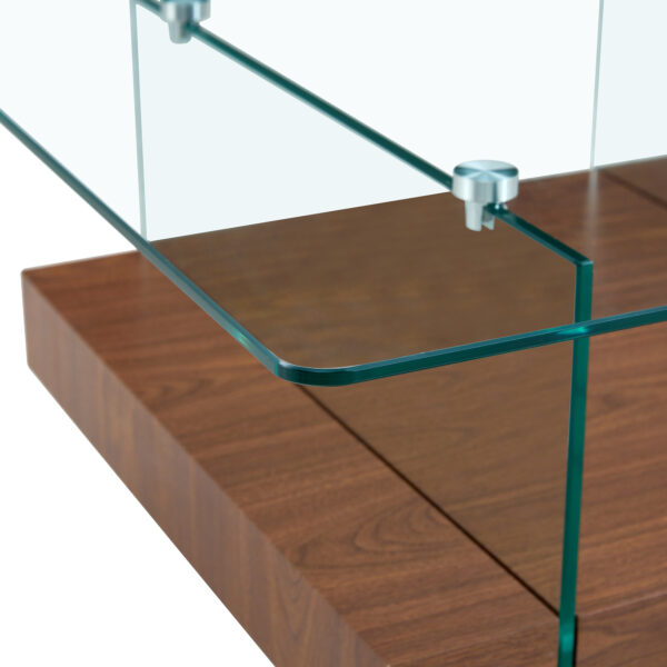 a8e0f3e1c17c4e33a3bf0018227f55d0_edd184ee1638dbfb8e4124d80ee97509 31.4 Inch Modern Two-Tier Square Coffee Table - An Elegant Combination of Clear Glass and Dark Wood Texture Sticker It can be used not only as a coffee table but also as a side table or display stand.