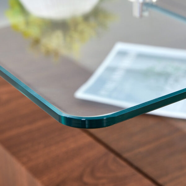 a8edc389b2c24365a10786427129a534_2d0bb039ee45405ad8409fb2a4b39124 31.4 Inch Modern Two-Tier Square Coffee Table - An Elegant Combination of Clear Glass and Dark Wood Texture Sticker It can be used not only as a coffee table but also as a side table or display stand.