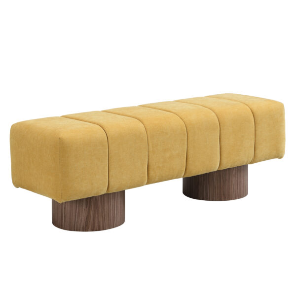 Upholstered Dining Bench for Dining Room, No-Assembly End of Bed Entryway Bench Ottoman for Bedroom Living Room, Yellow Chenille Fabric Stool Top Wood Leg 300 LBS Weight Capacity