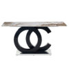 Table and chair set.63*31.5 Inch Pandora Pattern Sintered Stone Dining Table Set,MDF material OC shaped bracket,Paired With 2 Benches,A Choice of Subtle Luxury for Modern Homes.