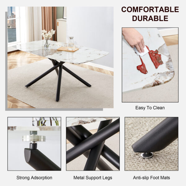 a917e628d6ec40438f674b3878a7f6ad_20230613_59c5d9f419ceefba16f432dacd24bf3f Large rectangular imitation marble dining table, 6-8 seats, 0.39 "black artificial marble countertop, smooth chrome legs, Sleek Chrome Legs. Perfect for Kitchen, Dining, Living, Meeting, Banquet 1537