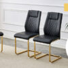 Table and chair set.63"x31.5x30" Luxurious Pandora patterned Sintered Stone Tabletop with Golden Stainless Steel Butterfly Legs.Paried With 4 Black High-quality PU Chairs With Arched Metal Legs.