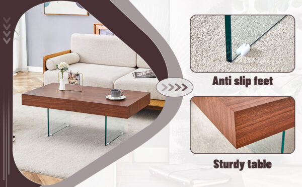 a974241ad3a84473a24e8a3667c12263_311e519fec1aa67350ac07749e8db8d6 Walnut Colored MDF Coffee Table - 39.3"x21.6" with Tempered Glass Legs.Density Board Sticker,Reinforced Glass Legs.Walnut Colored Texture Sticker.