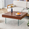 Walnut Colored Square MDF Coffee Table - 31.5"x31.5" with Tempered Glass Legs.Density Board Sticker,Reinforced Glass Legs.Walnut Colored Texture Sticker.