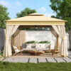 TREXM 10x12 Outdoor Gazebo Tent with Double Roofs, Patio Gazebo with Mosquito Netting, Patio Canopy for Backyard, Garden, Lawn and Deck (Beige)