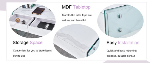 White environmental protection MDF minimalist dresser, desk, desktop computer desk, with double drawer storage space, simple home, perfect for various styles of home environment.