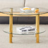 Contemporary Minimalist Double Layer Tempered Glass Coffee Table - 27.5" Top and 23.6" Bottom.Reinforced Glass Tabletop,Stainless Steel Gold Plated Legs.