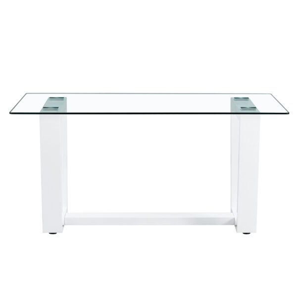 Glass Dining Table Large Modern Minimalist Rectangular for 6-8 with 0.4" Tempered Glass Tabletop and white MDF Trapezoid Bracket,For Kitchen Dining Living Meeting Room Banquet Hall F-1550