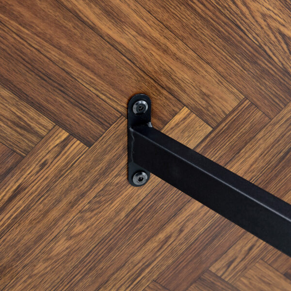 aa2f946e9d754c129b50fa01bafd5fc0_18ea5ad57b3a021457bd802cfb2dcbc4 A minimalist retro rectangular dining table with a specially textured top and black metal legs.Contemporary Minimalist MDF Dark Wood Textured Tabletop.Able To Give People A Visual Beauty With Rules.