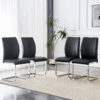Luxury Simple Arch Chair - Set of 4 Black PU Material High Resilience Dining Chair with Arched Metal Silver Leg.