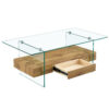 43.3 Inch Modern Two-Tier Coffee Table - Clear Tempered Glass and Natural Wood Grain, Multifunctional Storage Design.The bottom tier includes a drawer.Can be used as a coffee table,side table,etc.