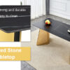63"x31.5x30" Black Marble-Patterned Slab Dining Table with Golden Stainless Steel Butterfly Legs.The tabletop is designed to be scratch and heat resistant.Slabs Tabletop,Golden Stainless Steels Legs.