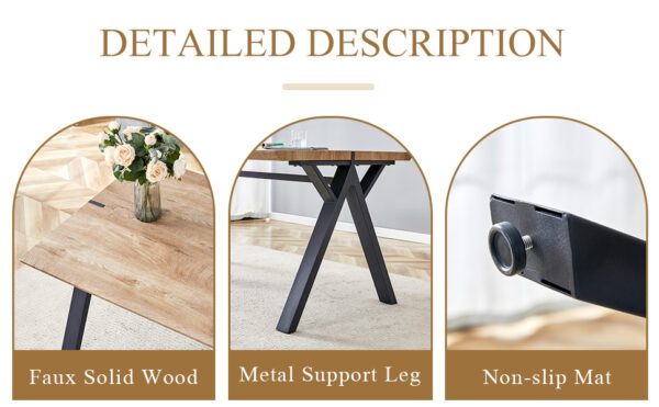 aa6feff6ff674bb789ad79fbee60ebe3_f7aa45c74f57cacd34983a24e2e0807e Table and chair set.63"x35.4" Wood-Textured MDF Dining Table with Black A-Frame Legs.Paired with 4 Brown Technology Fabric Round Corner Dining Chair.Density Board Sticker,Iron Pipe Spraying,