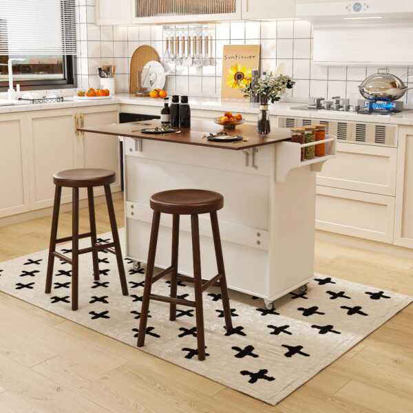 aa75036819c44248a055ec610621eaa1_11bcbd851ca02e965cf391433b18dccb White Kitchen Island Cart with Foldable Tabletop & Drop Leaf - Mobile Breakfast Bar on Wheels with Wood Top and Storage