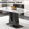 A modern, minimalist, and luxurious dining table with a white imitation marble tabletop and MDF legs with U-shaped brackets. Tables in restaurants and living rooms 63"*35.4"*30  F-U