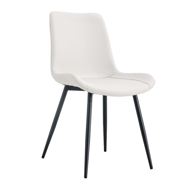 aabc7f8d0fed47008691ab25ffbd72eb_5c33e5498bfde1052050af88163aa7b5 White artificial leather backrest cushion dining chair, black metal legs, curved widened cushion design for more comfort, suitable for restaurants, kitchens, bedrooms, offices.(4 chairs) 0502