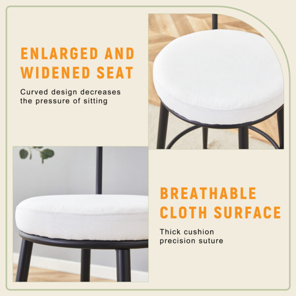 Fashionable and Comfortable - Two Sets of Ergonomic High Legged Bar Chairs,With White Fabric Cushions And a Total Height Of 35.5 Inches.Black And White Classic Color Scheme, Fashionable And Versatile.