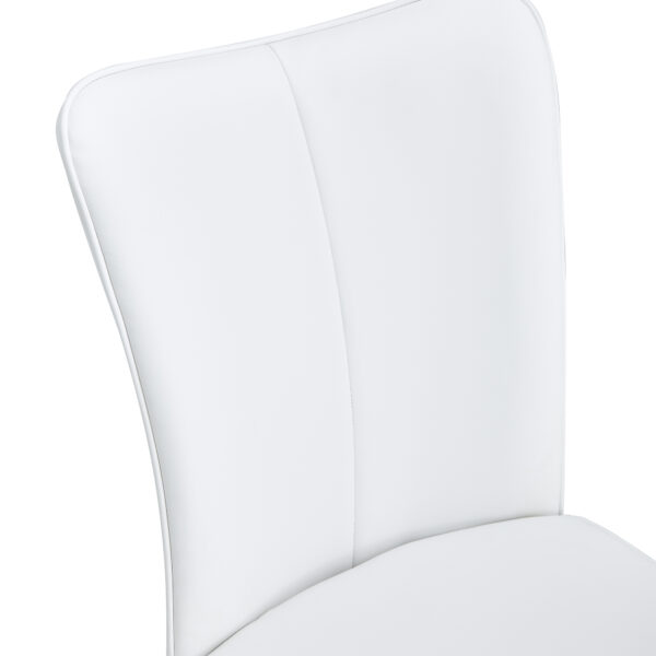 aac684998b884fa4bb1173246a84cfcc_631904e8fba979dc7d7831966973902c Table and chair set.63"x31.5x30" Luxurious Pandora patterned Sintered Stone Tabletop with Silver Stainless Steel Legs.Paried With 4 White PU Chairs with a vertical stripe design on the backrest.