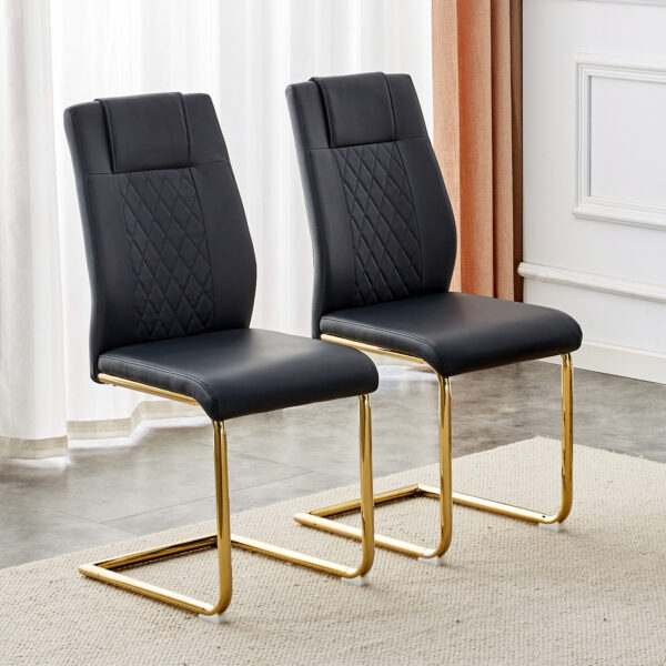 aae5d0a1981340a7bf206ae2b452a24e_20230904_33822ef30421fc5f7972f5ae15d7403e Modern dining chairs with faux leather padded seats, dining room chairs, gold metal leg upholstered chairs, suitable for kitchens, living rooms, bedrooms, and offices, set of 6 (black+PU leather)C-001
