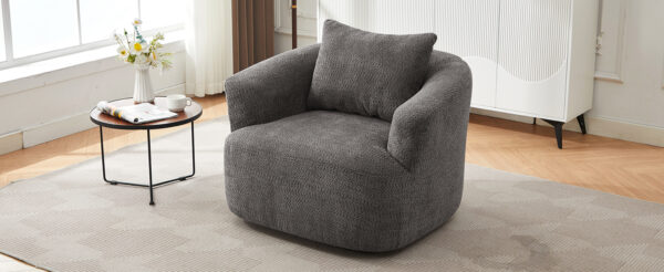 360° Swivel Chair, 38.2" Accent Chair Sofa, Upholstered Swivel Barrel Sofa Chair with a Throw Pillow for Living Room, Bedroom, Office and Hotel, Grey