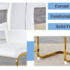 Luxury Simple Arch Chair - Set of 6 White PU Material High Resilience Dining Chair with Arched Metal Gold Leg.