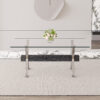 Dining table. Modern tempered glass dining table. Large modern office desk with silver plated metal legs and black MDF crossbars, suitable for both home and office use. Kitchen. 71 ''x35.4''x30 ''