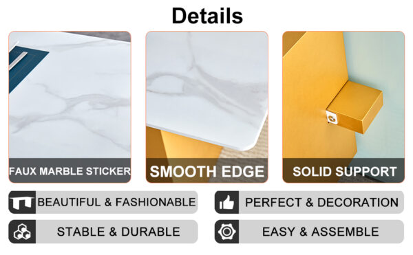 ab5d24c1045f4c8aab58bba3018cdf3d_a87e70fa50284916dfeb3d36049d0489 Large modern rectangular table with 0.4 inch patterned tabletop and large MDF table legs, suitable for kitchen, dining room, and living room 71 "* 35.4" * 30 " 1546