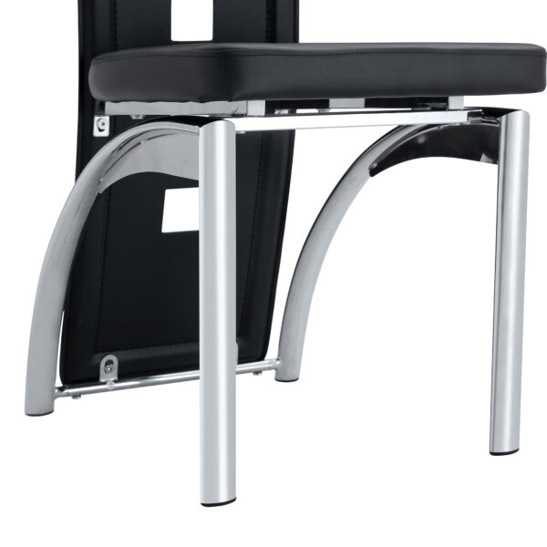 ab5d812a3cf34a2fa6995f48ae2a82af_26481f86f4ae6fec091d41ed774c0c71 Table and chair set.63"*35.4" White Imitation Marble Pattern MDF Dining Table Set - 4 PU Chair With Black Saddleback, Geometric Pattern Backrest,Silver Curved Metal Leg..Suitable For Various Scenes.