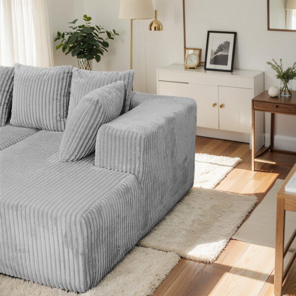 Modular U-Shaped Sectional Sofa,130-inch 4-Seater Chaise Lounge with Reversible Design, Striped Corduroy Fabric in Gray – Customizable Living Room or Bedroom Couch, Freely Configurable Layout.