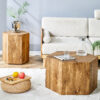 Modern Minimalist Set of Two Hexagonal Wood-Grain MDF Coffee Tables.Modern MDF coffee table, with complex texture patterns, style and texture coffee table to redefine your interior decoration.