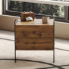 Double-drawer bedside table. The board surface is MDF sticker, and both sides are transparent tempered glass. The design is simple and elegant, with excellent storage functions.