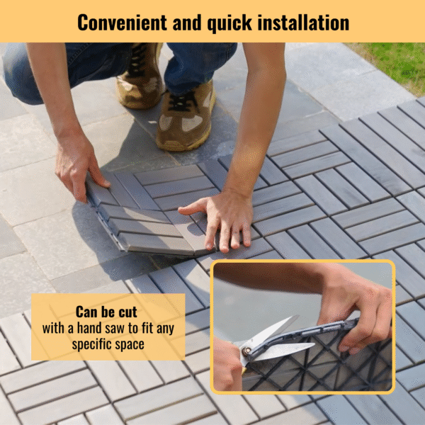 30 PCS Interlocking Deck Tiles Checker Pattern, 12" x 12" Square Light Gray Acacia Hardwood Outdoor Flooring for Patio, Bancony, Pool Side,...