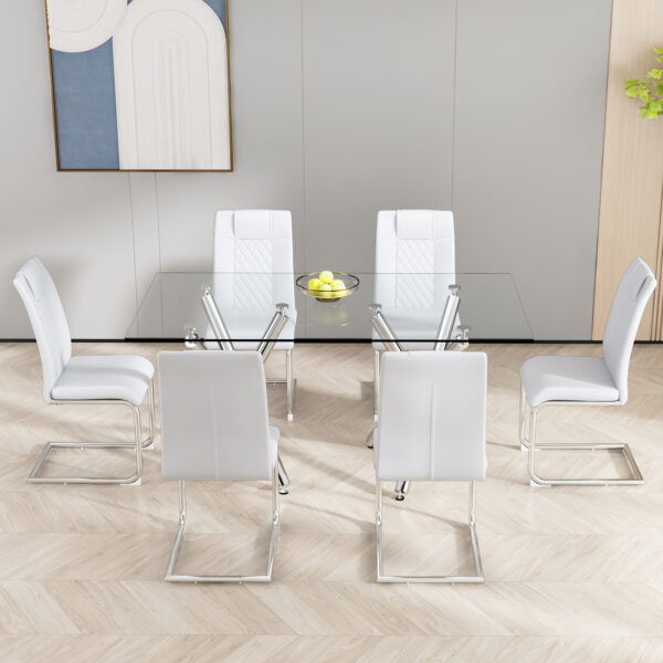 Modern Dining Chairs with Faux Leather Padded Seat Dining Living Room Chairs Upholstered Chair with Metal Legs Design for Kitchen, Living, Bedroom, Dining Room Side Chairs Set of 6 (White+PU )C-001