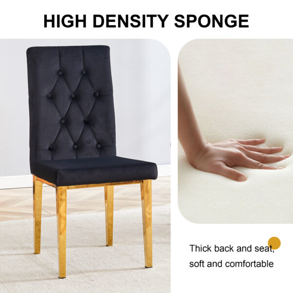ac214d05231d474c8708a17bc112f34e_1ee2278b05e77db34a1b4e05de5b47da 4 piece dining chairs.The gold metal legs complement the black velvet, showcasing a perfect blend of modern and classic elements.Suitable for various occasions such as kitchens,conference rooms, etc.