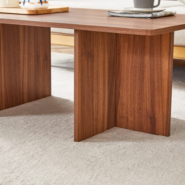 ac25d5c526c3473ba7abd7bdf00b8106_690a54f113d8cc26e7f8e1082dadbb17 44.8 Inch Walnut Wood Grain MDF Coffee Table - Modern Luxury, Stable Triangular Support.The coffee table is made of medium density fiberboard material and is suitable for living rooms, bedrooms,etc.