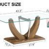 Modern minimalist transparent tempered glass coffee table with wooden MDF legs and stainless steel decorative columns. Computer desk. Game table. CT-907