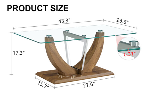 ac27b61baea245c181043afc1b95cc4d_20240321_95ae4f22dcfa735cb0f34536671ca958 Modern minimalist transparent tempered glass coffee table with wooden MDF legs and stainless steel decorative columns. Computer desk. Game table. CT-907