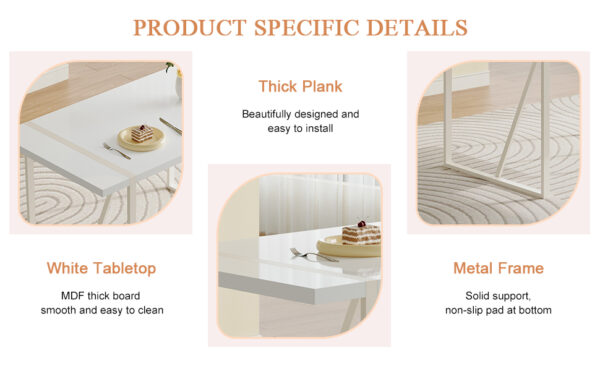 ac5964eb26f348edac2e63b4943e82c8_5db3f679499f436b2f82f49deca45dfc 55"x31.5"Cream-Style White MDF Dining Table Set with 6 Armless Chairs.MDF Tabletop and metal legs.The backrest of the dining chair has a vertical line design.Adding a warm atmosphere to your family.