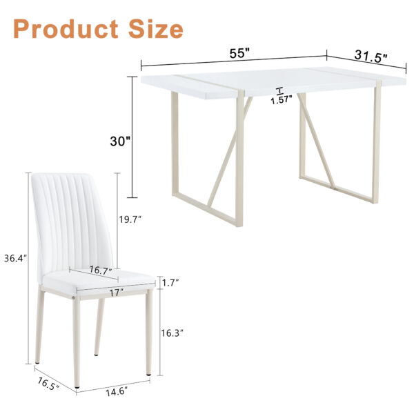 ac609c4c8016435fa14a72720d9544d8_5d3bc1a60b0d5e9f7c69baf34d2d0a3f 55"x31.5"Cream-Style White MDF Dining Table Set with 4 Armless Chairs.The backrest of the dining chair is designed with multiple vertical stripes.Adding a warm atmosphere to your family.