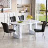 Table and chair set.64.5x35.4 Inch Stylish White Marble Textured Dining Table.Paried With 4 Black PU Chairs with a vertical stripe design on the backrest.Create Your Exclusive Low-Key Luxury Space.