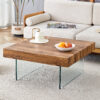Natural Style Square MDF Coffee Table - 31.5"x31.5" with Tempered Glass Legs.Density Board Sticker,Reinforced Glass.